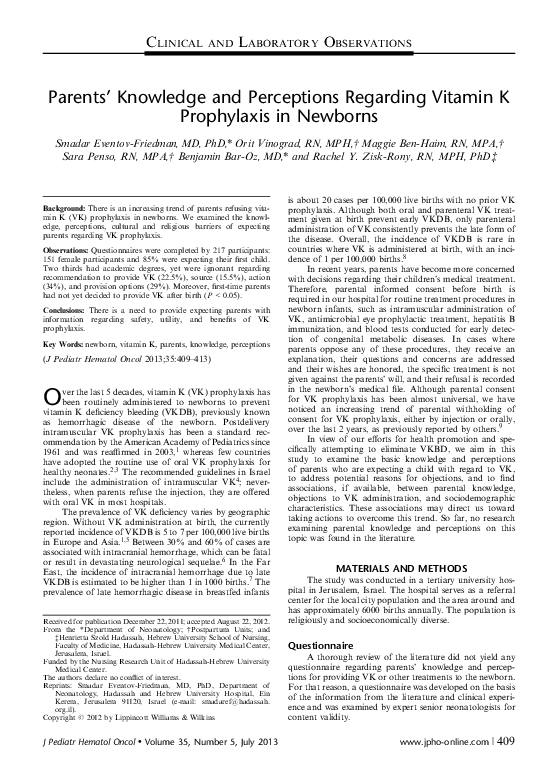 (PDF) Parents’ Knowledge and Perceptions Regarding Vitamin K