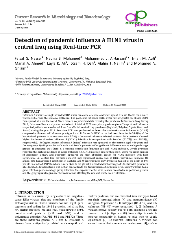 (PDF) Detection of pandemic influenza A H1N1 virus in central Iraq ...