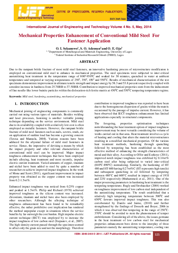 (PDF) Mechanical Properties Enhancement of Conventional Mild Steel For ...