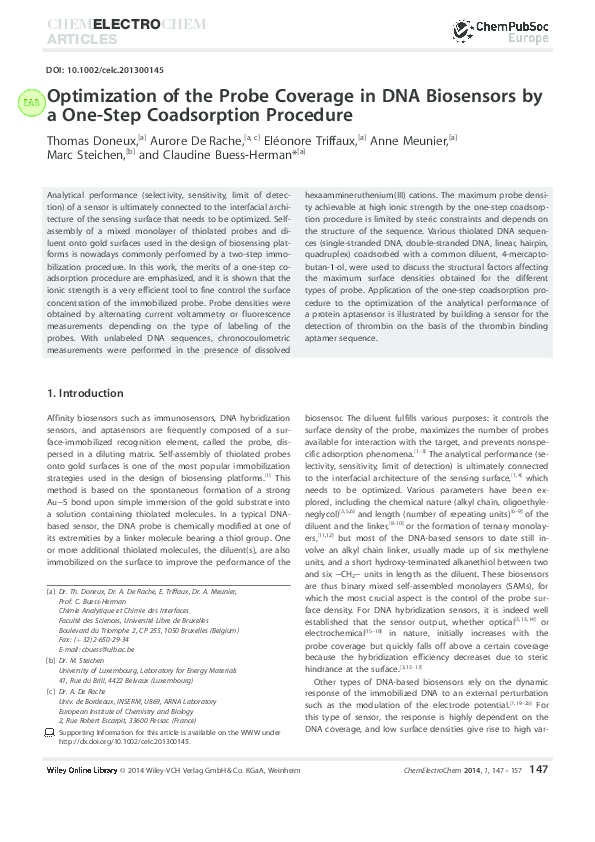 (PDF) Optimization of the Probe Coverage in DNA Biosensors by a One ...