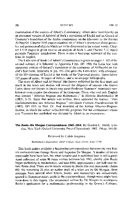 The Boole-De Morgan Correspondence, 1842-1864