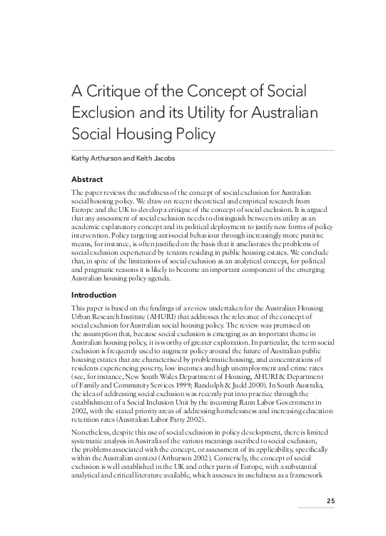 (PDF) A Critique of the Concept of Social Exclusion and its Utility for ...