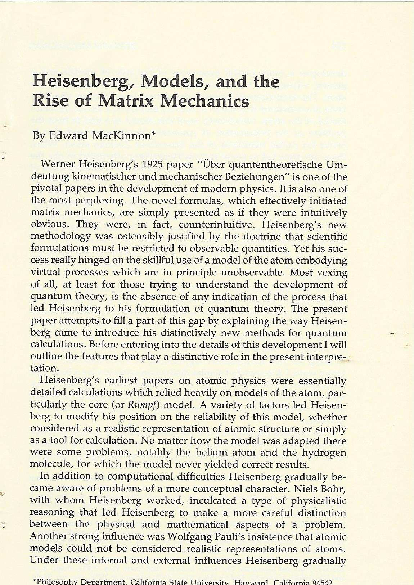 (PDF) Heisenberg, Models and the Rise of Matrix Mechanics