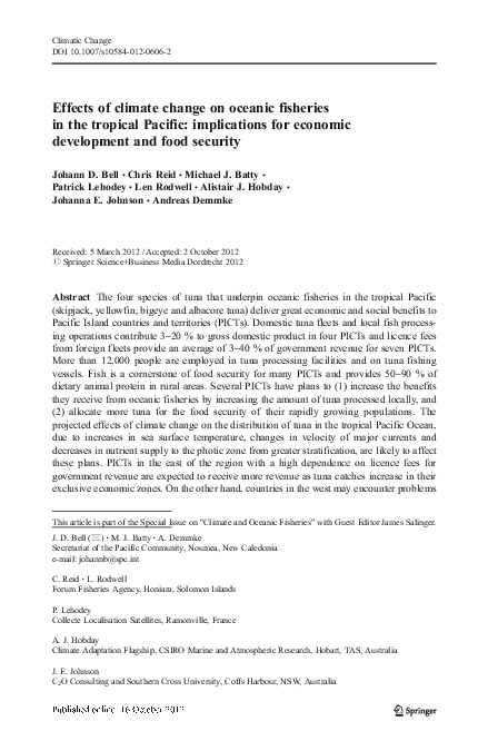 (PDF) Effects of climate change on oceanic fisheries in the tropical ...