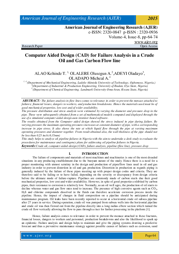(PDF) Computer Aided Design (CAD) for Failure Analysis in a Crude Oil ...