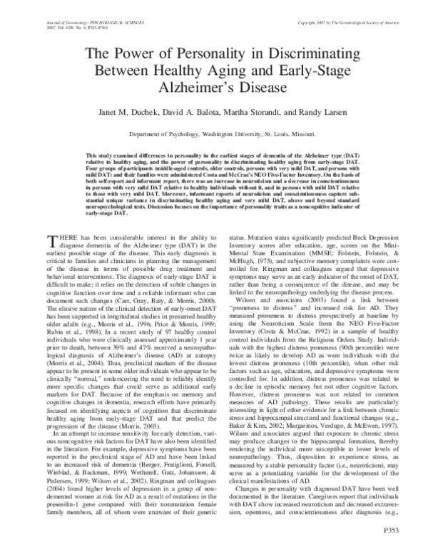 (PDF) The Power of Personality in Discriminating Between Healthy Aging ...
