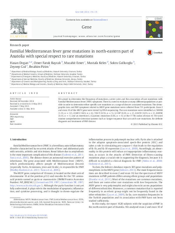 (PDF) Familial Mediterranean fever gene mutations in north-eastern part ...