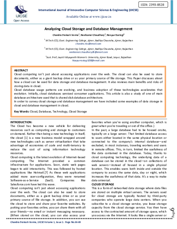 (PDF) Analyzing Cloud Storage and Database Management