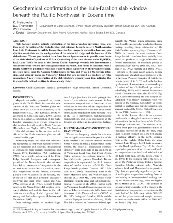 (PDF) Geochemical confirmation of the KulaFarallon slab window beneath