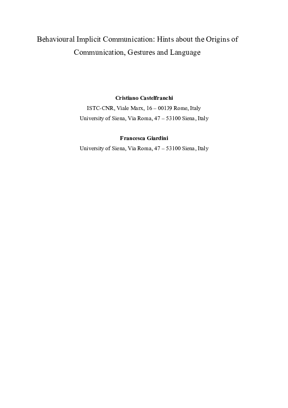 (DOC) Behavioural Implicit Communication: Hints about the Origins of ...