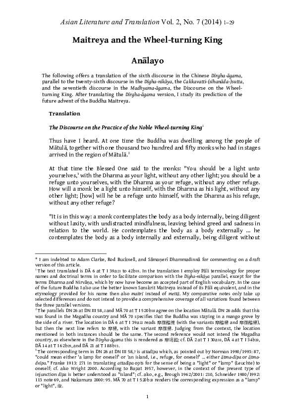 (PDF) Maitreya and the Wheelturning King Bhikkhu Anālayo Academia.edu