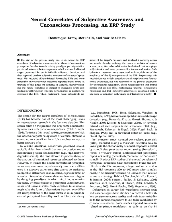 (PDF) Neural Correlates of Subjective Awareness and Unconscious ...
