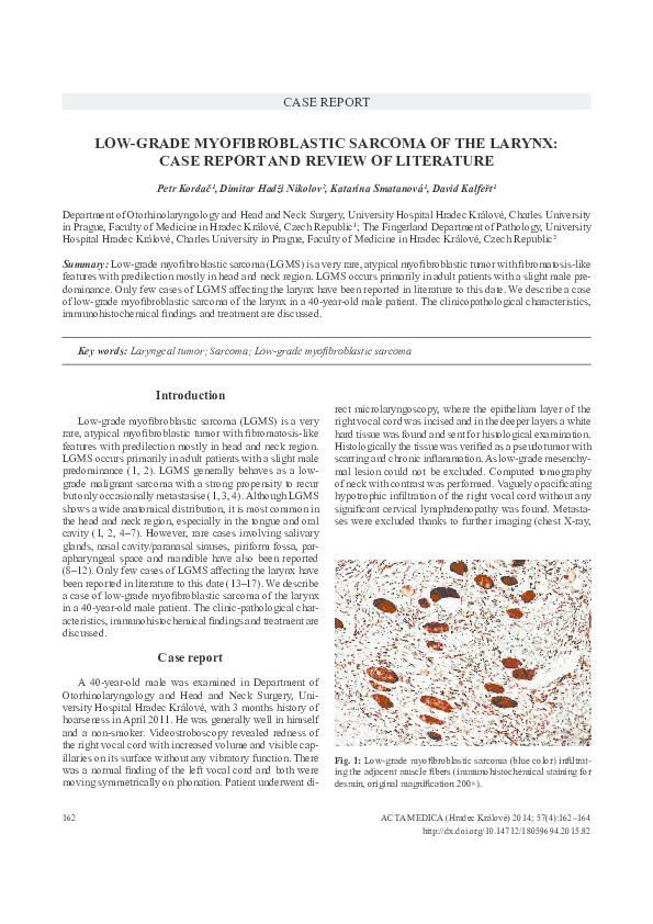 (PDF) Low-grade myofibroblastic sarcoma of the larynx: Case report and ...