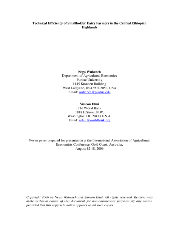 (PDF) Technical Efficiency of Smallholder Dairy Farmers in the Central ...
