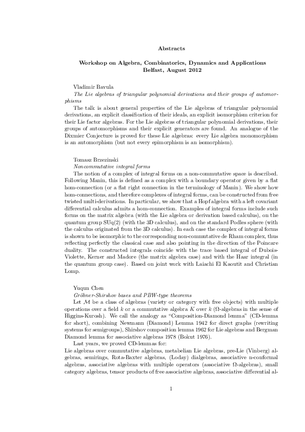 (PDF) Workshop on Algebra Combinatorics Dynamics and Applications ...