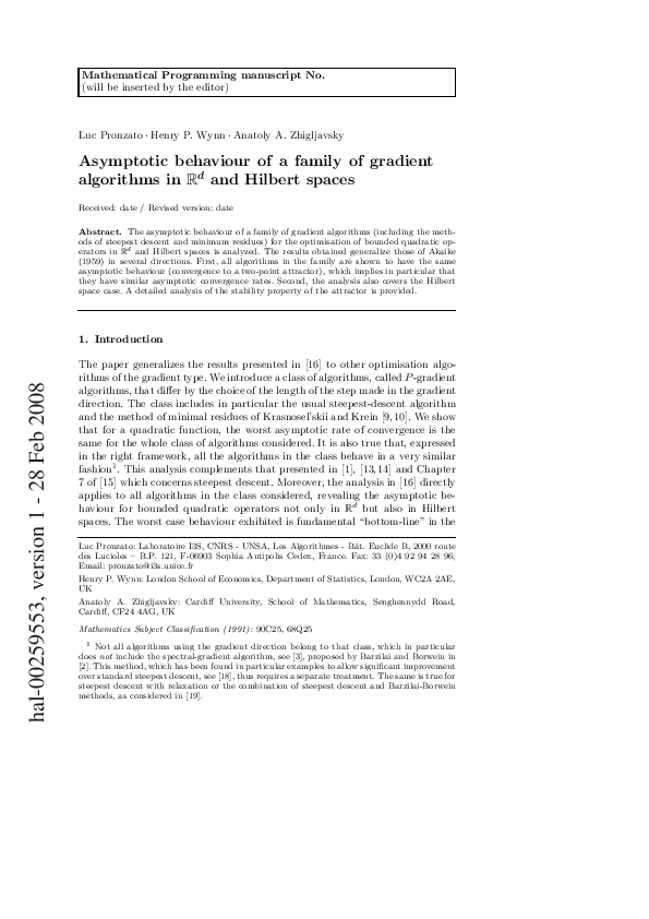 (PDF) Asymptotic behaviour of a family of gradient algorithms in Rd and ...