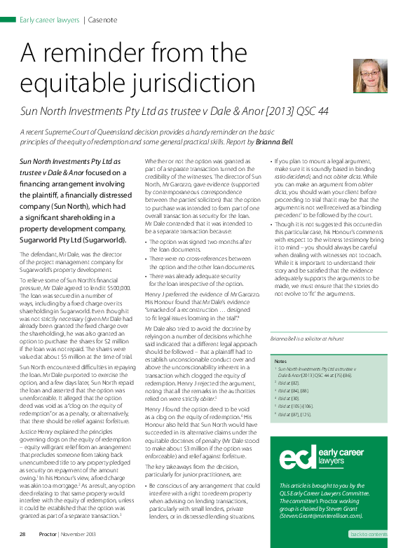(PDF) Early career lawyers A reminder from the equitable jurisdiction