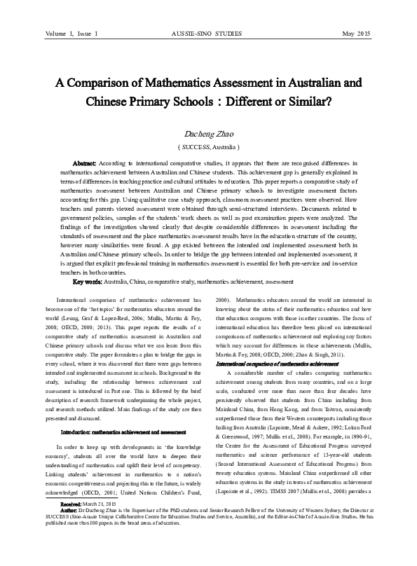 (PDF) A Comparison of Mathematics Assessment in Australian and Chinese ...