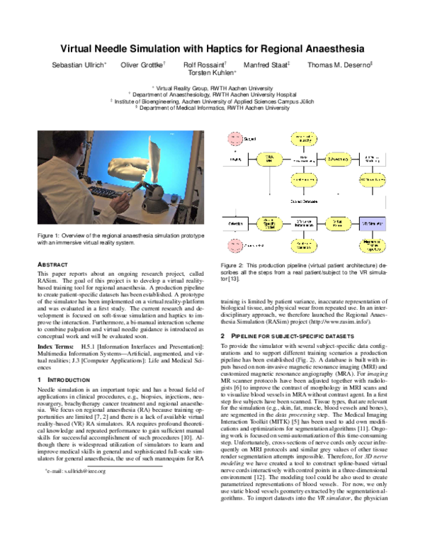 (PDF) Virtual Needle Simulation with Haptics for Regional Anaesthesia