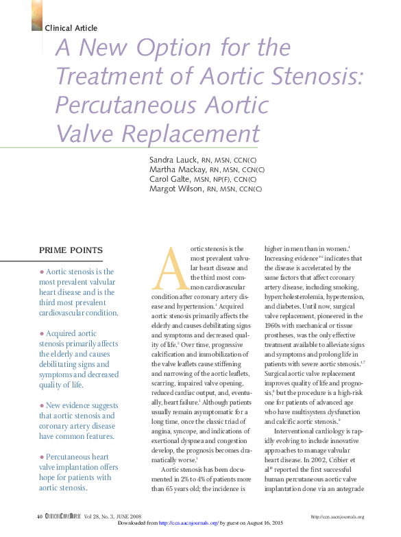 (PDF) Valve Replacement A New Option for the Treatment of Aortic ...