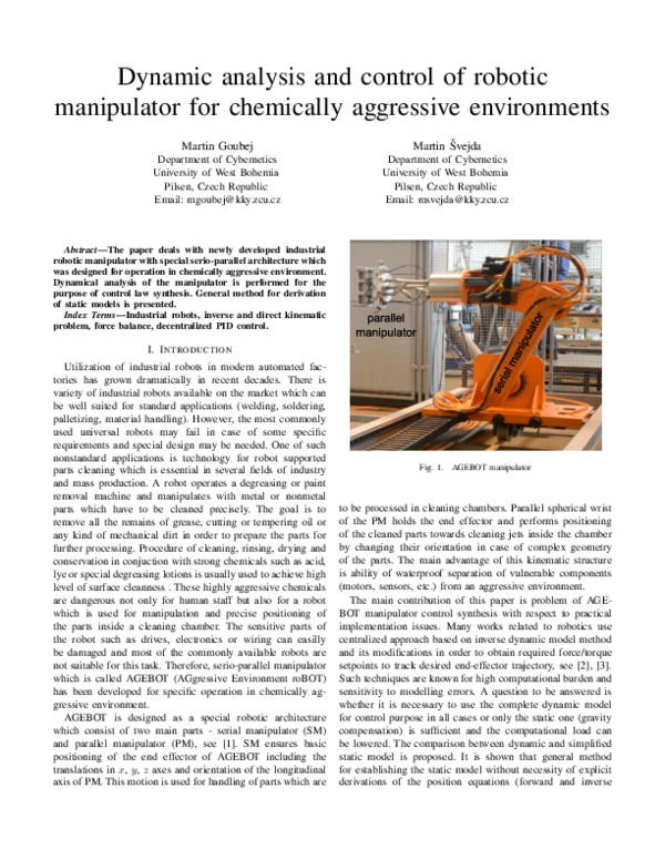 (PDF) Dynamic analysis and control of robotic manipulator for ...
