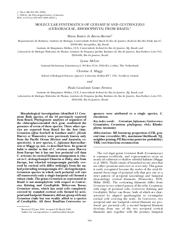 (PDF) MOLECULAR SYSTEMATICS OF CERAMIUM AND CENTROCERAS (CERAMIACEAE ...
