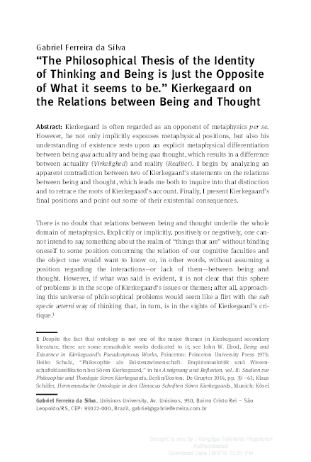 “The Philosophical Thesis of the Identity of Thinking and Being is Just ...