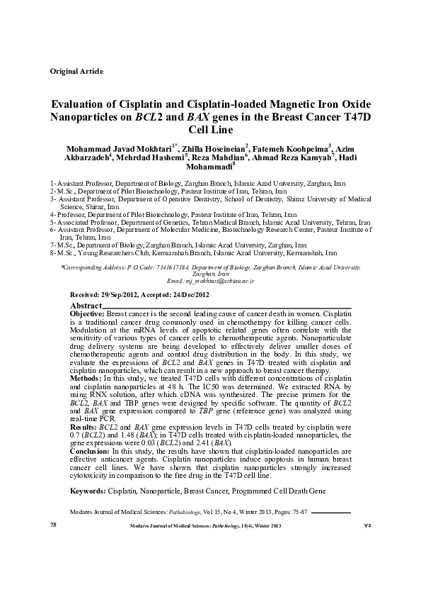 (PDF) Evaluation of Cisplatin and Cisplatin-loaded Magnetic Iron Oxide ...