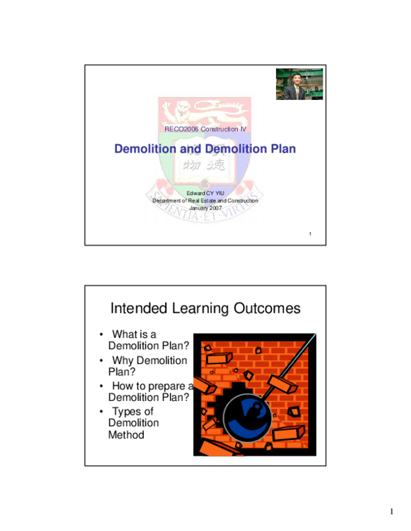 (PDF) Demolition and Demolition Plan Intended Learning Outcomes @BULLET ...