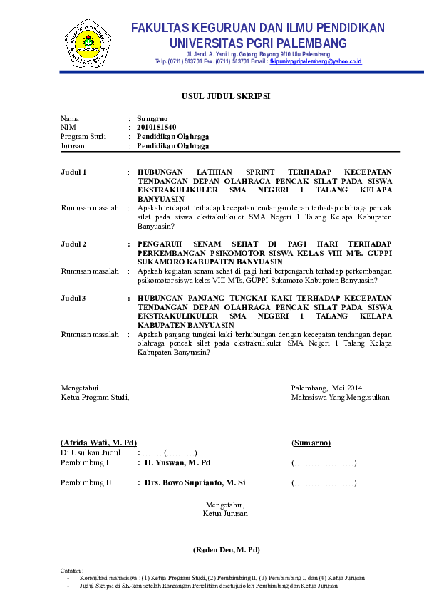 Judul Skripsi Olahraga