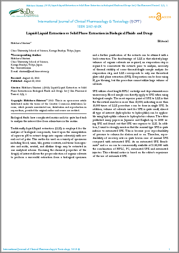 (PDF) LiquidLiquid Extraction vs Solid Phase Extraction in Biological
