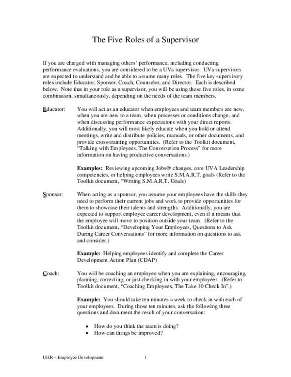 (PDF) UHR – Employee Development The Five Roles of a Supervisor