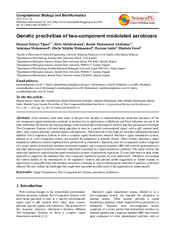 (PDF) Genetic proclivities of two-component modulated aerobiosis