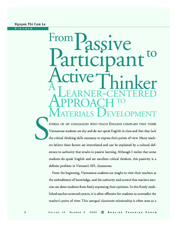 (PDF) From Passive Participant to Active Thinker: A LEARNER-CENTERED ...
