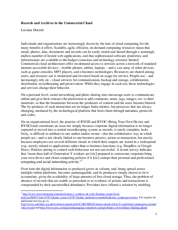 (PDF) Digital Records and Archives in the Commercial Cloud