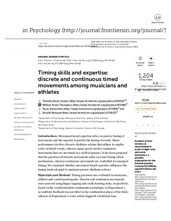 (PDF) Timing skills and expertise: discrete and continuous timed ...