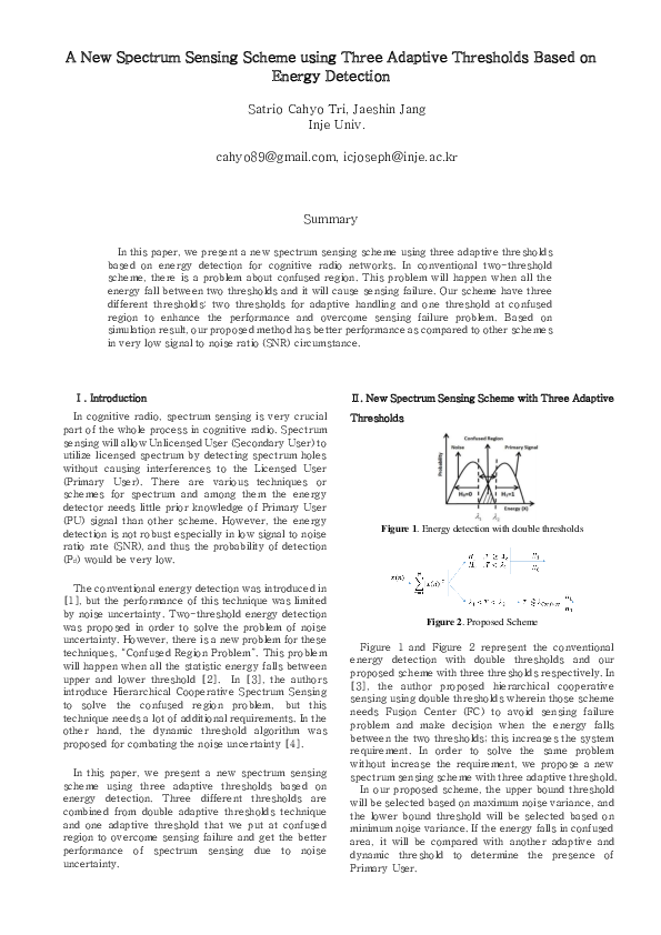 (PDF) A New Spectrum Sensing Scheme using Three Adaptive Thresholds ...