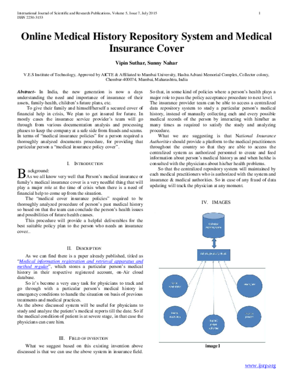 (PDF) Online Medical History Repository System and Medical Insurance Cover
