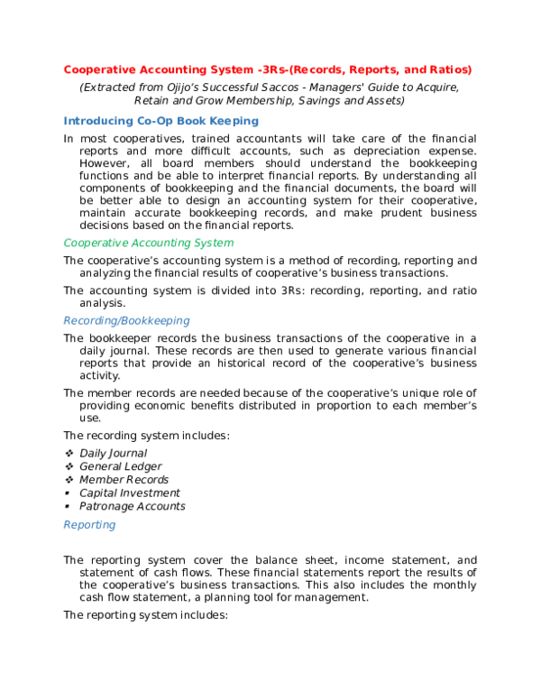 (DOC) Cooperative Accounting System3Rs of Recording, Reporting & Ratios Ogilo O. Academia.edu