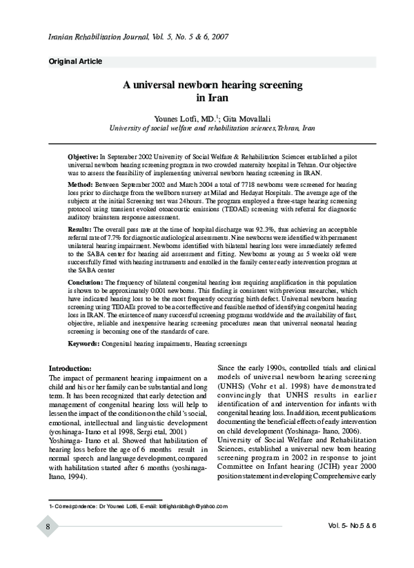 (PDF) A universal newborn hearing screening in Iran