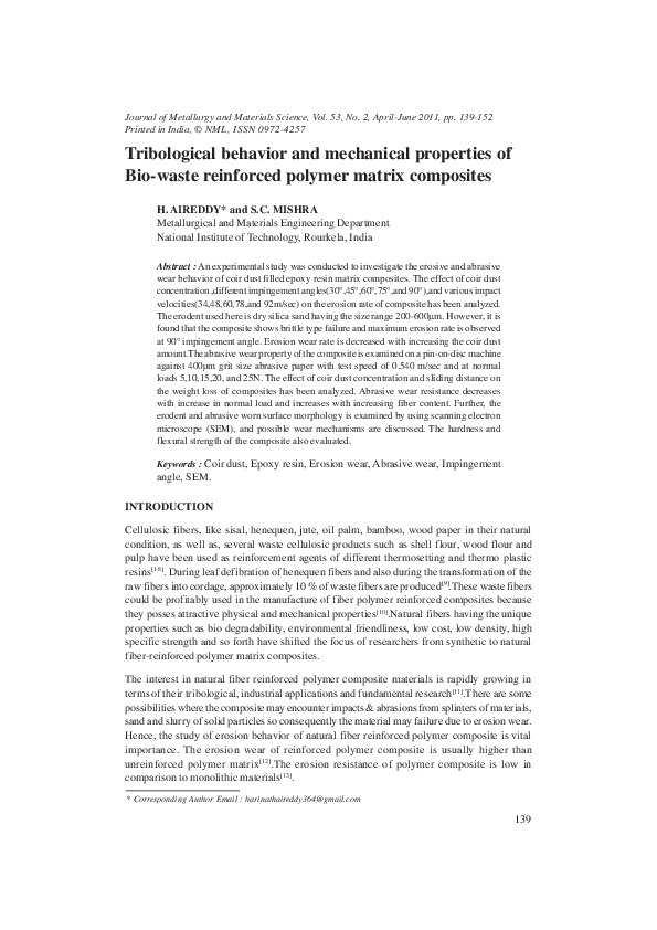 (PDF) Tribological behavior and mechanical properties of Bio-waste ...