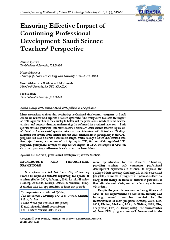(PDF) Ensuring Effective Impact of Continuing Professional Development ...