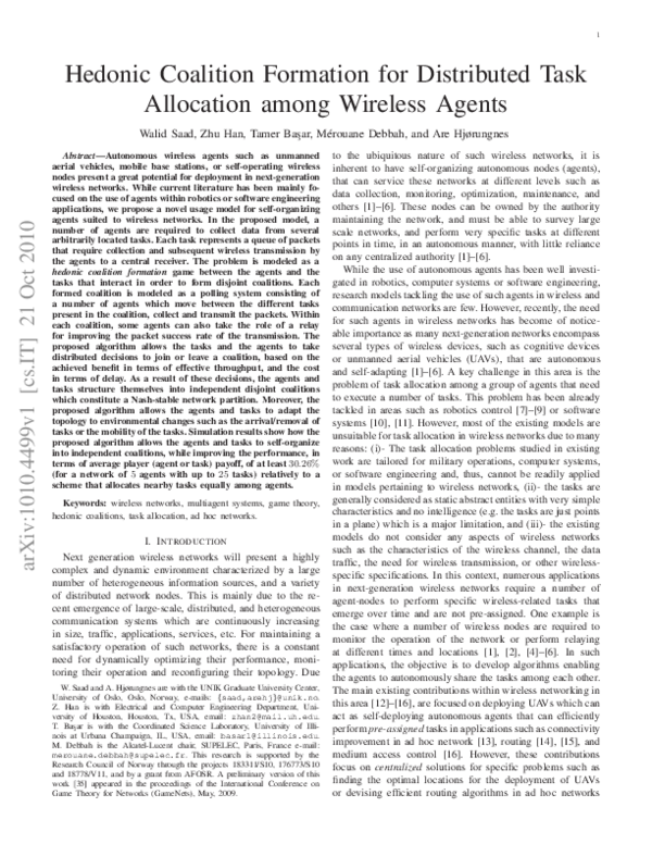 (PDF) Hedonic Coalition Formation for Distributed Task Allocation among ...