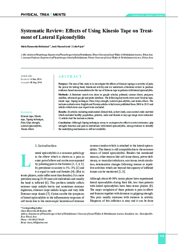 (PDF) Systematic Review Effects of Using Kinesio Tape on Treatment of