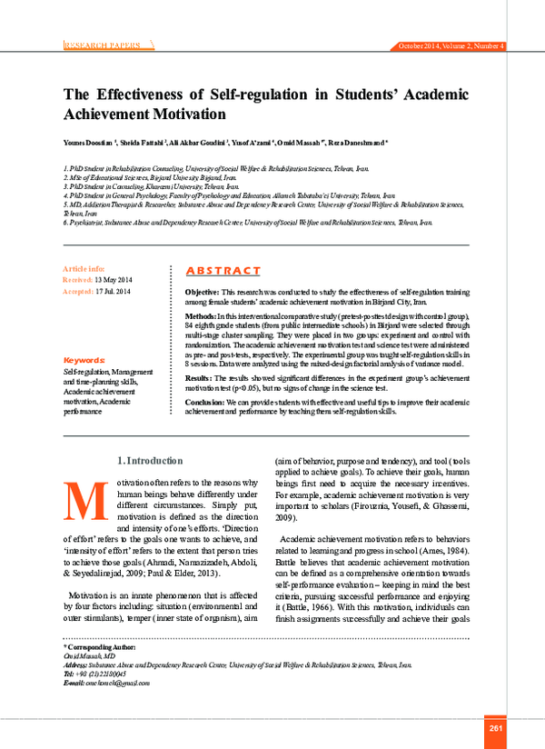 (PDF) The Effectiveness of Self-regulation in Students’ Academic ...