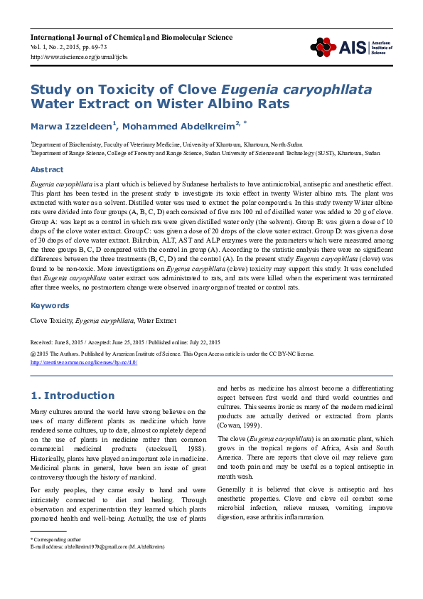 (PDF) Study on Toxicity of Clove Eugenia caryophllata Water Extract on