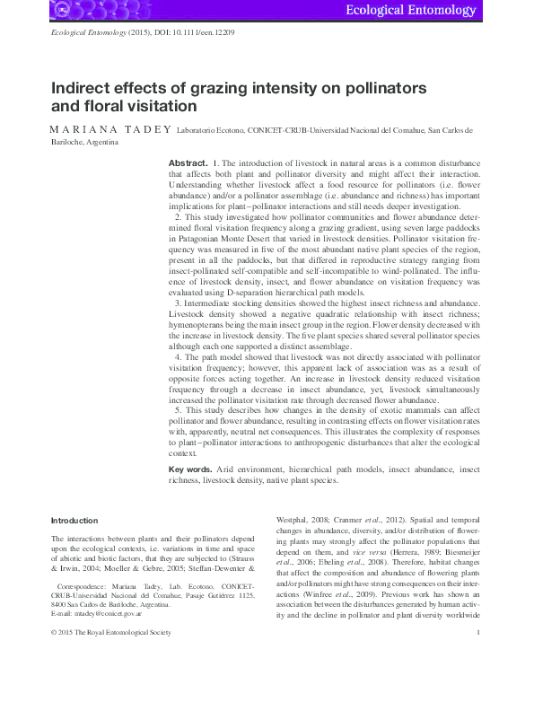 (PDF) Indirect effects of grazing intensity on pollinators and floral ...