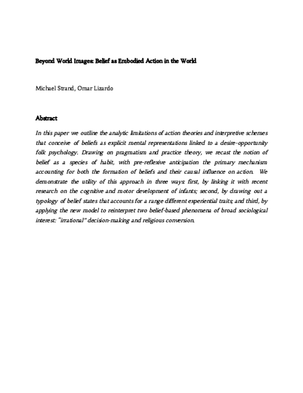 (PDF) Beyond'world images' Belief as embodied action in the world