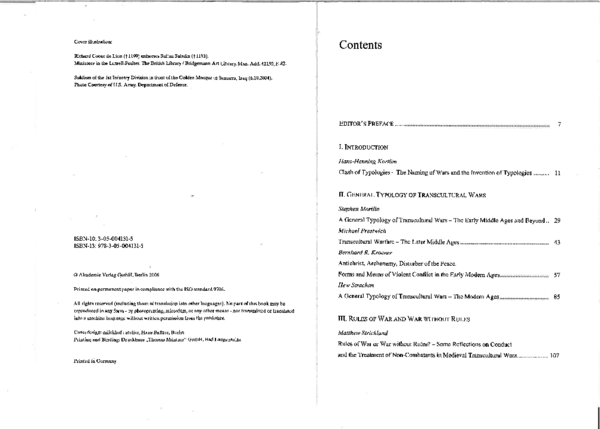 A General Typology of Transcultural Wars: The Early Middle Ages and Beyond