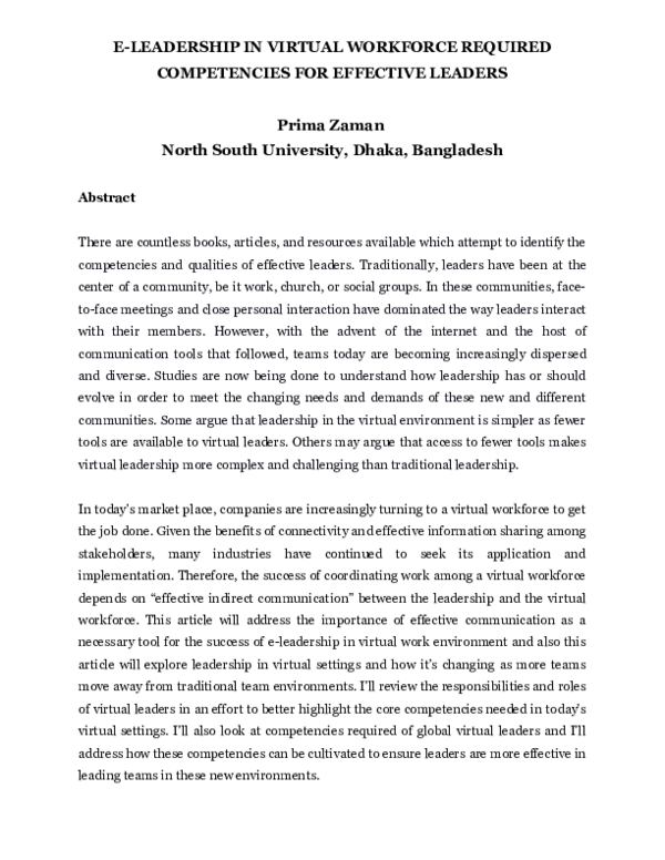 (DOC) E-LEADERSHIP IN VIRTUAL WORKFORCE REQUIRED COMPETENCIES FOR ...
